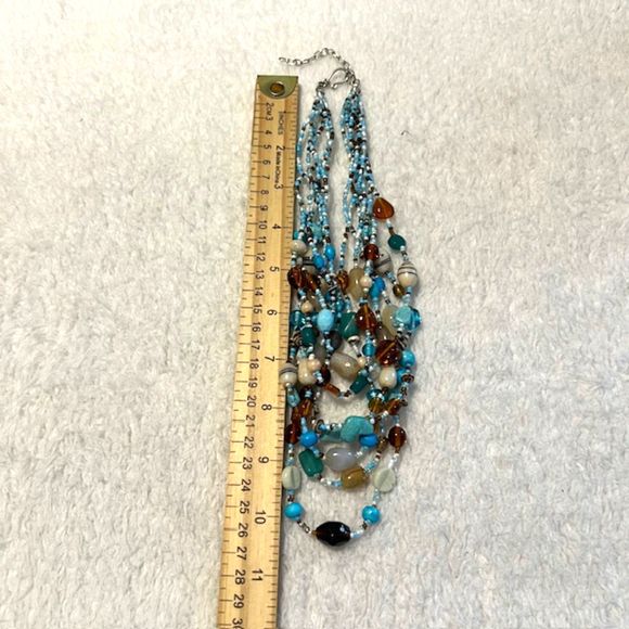 Multistrand Blue Multicolored Crystal Beads Statement Bib Necklace - Picture 8 of 8